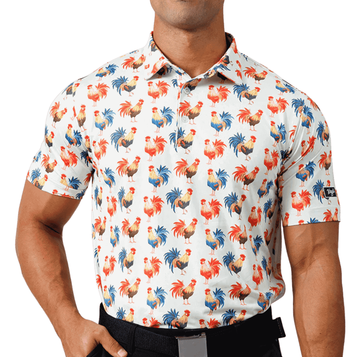 WAGGLE GOLF MEN'S COCKY ROOSTER CLASSIC POLO - WHITE