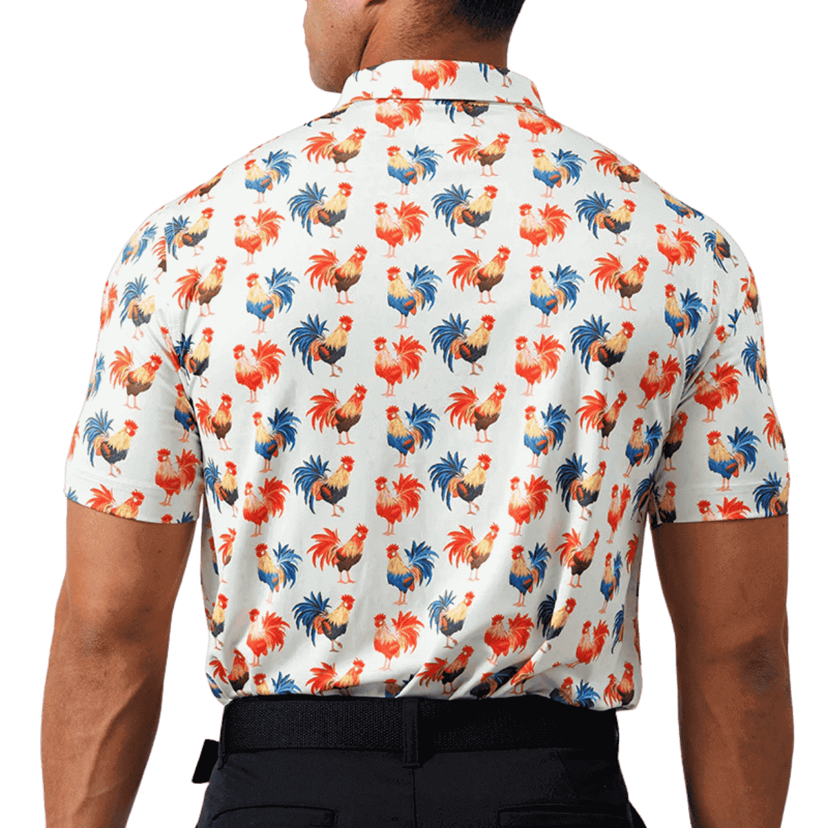 WAGGLE GOLF MEN'S COCKY ROOSTER CLASSIC POLO - WHITE_BACKANGLE