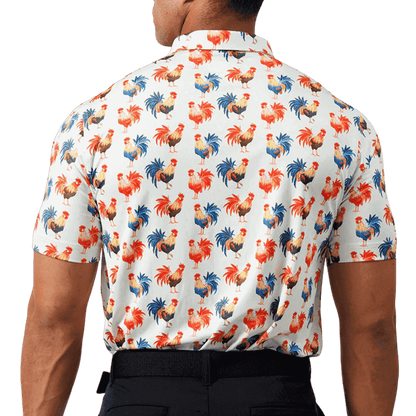 WAGGLE GOLF MEN'S COCKY ROOSTER CLASSIC POLO - WHITE_BACKANGLE