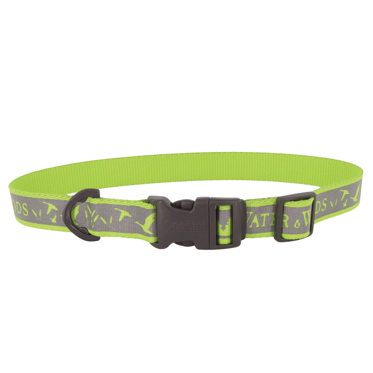 WATER & WOODS ADJUSTABLE REFLECTIVE DOG COLLAR - 18" - 26"- LIME