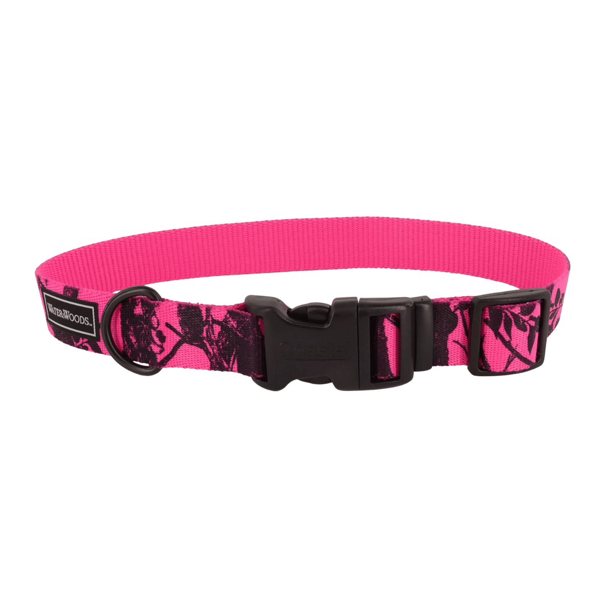 WATER & WOODS BLAZE ADJUSTABLE PATTERNED DOG COLLAR - 18" - 26" - NEON PINK TREE