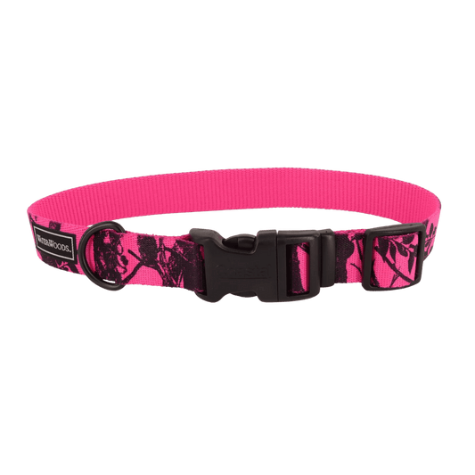 WATER & WOODS BLAZE ADJUSTABLE PATTERNED DOG COLLAR - 18" - 26" - NEON PINK TREE