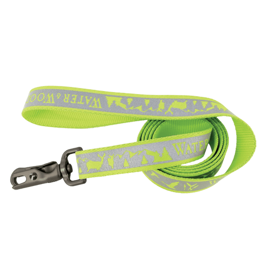 WATER & WOODS REFLECTIVE DOG LEASH - 1IN X 6FT - LIME