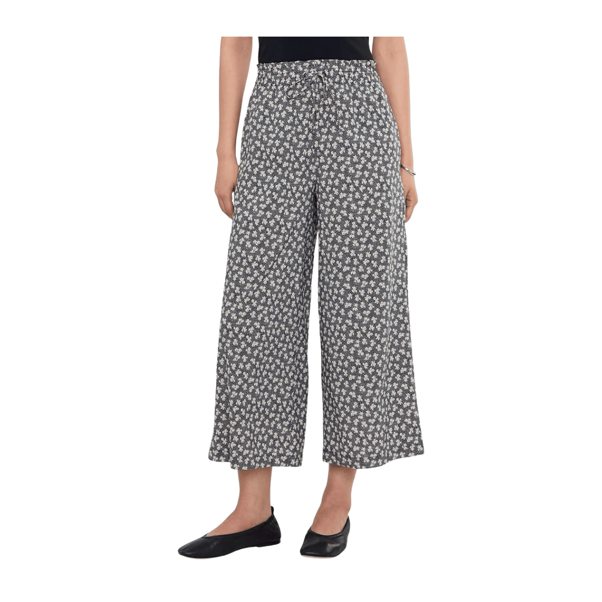 TOAD + CO WOMEN'S SUNKISSED WIDE LEG CROP PANT - BLACK & SALT PRINT - FRONT VIEW