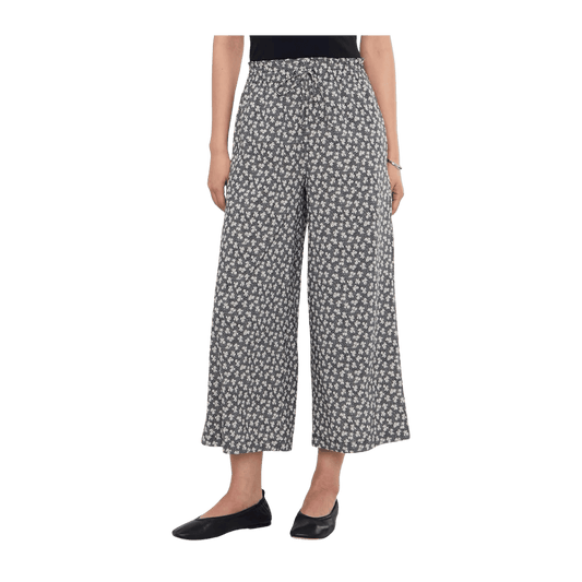 TOAD + CO WOMEN'S SUNKISSED WIDE LEG CROP PANT - BLACK & SALT PRINT - FRONT VIEW