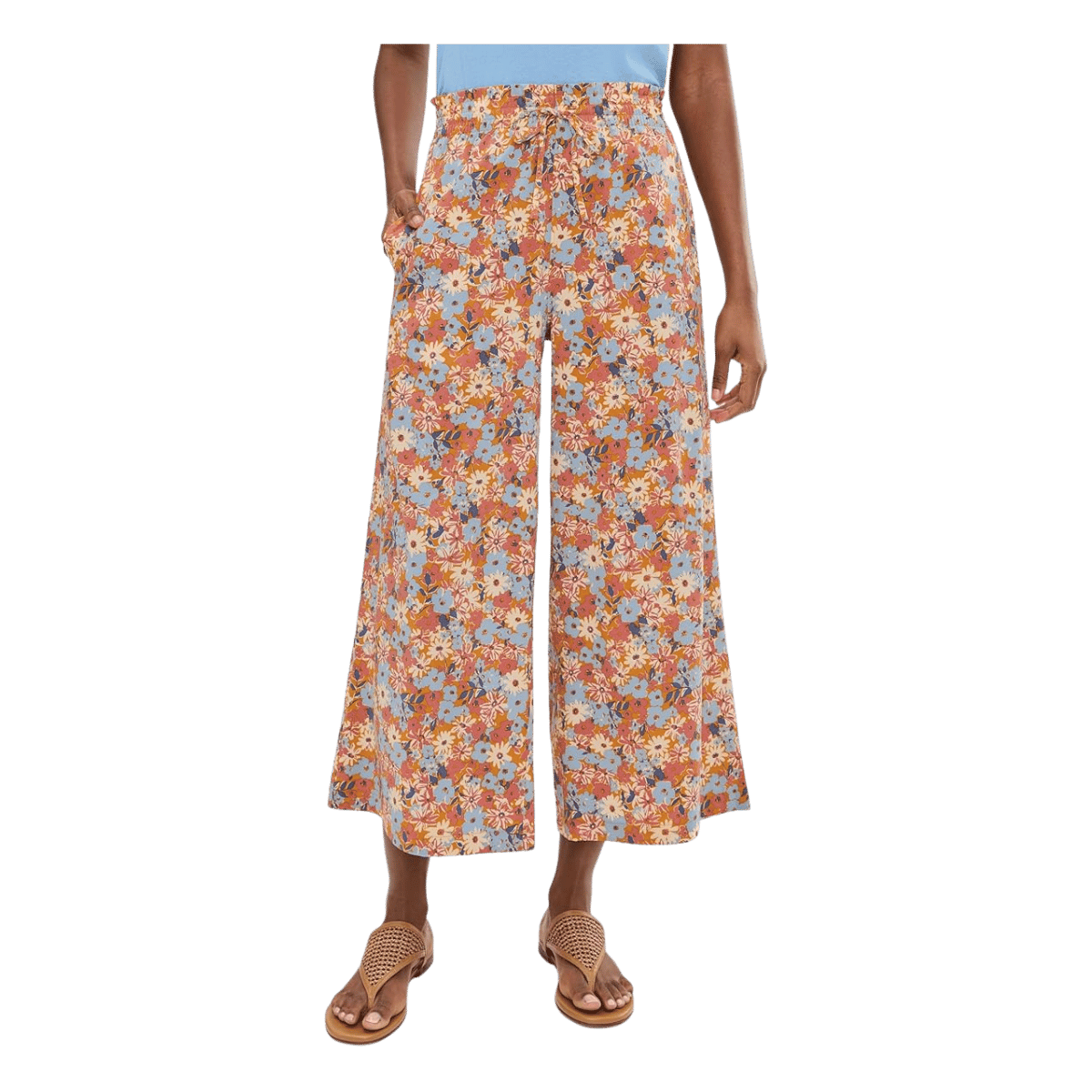 TOAD + CO WOMEN'S SUNKISSED WIDE LEG CROP PANT - SUNSET PRINT - FRONT VIEW