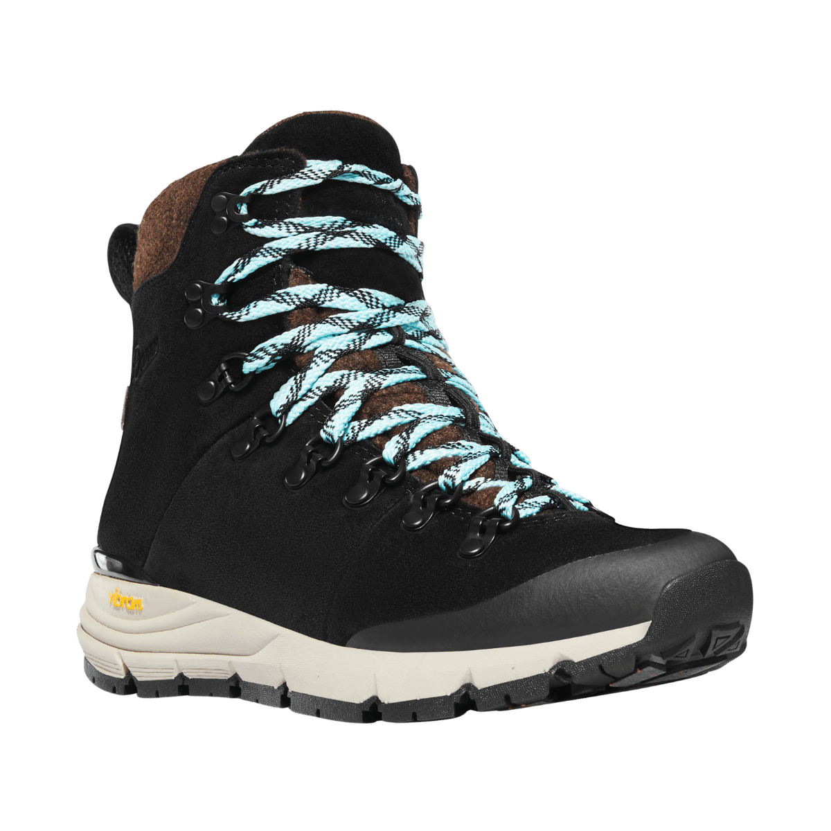 DANNER WOMENS ARCTIC 600 SIDE-ZIP 7" 200G BOOTS MEDIUM  - BLACK/SPARK BLUE - FRONT SIDE ANGLE