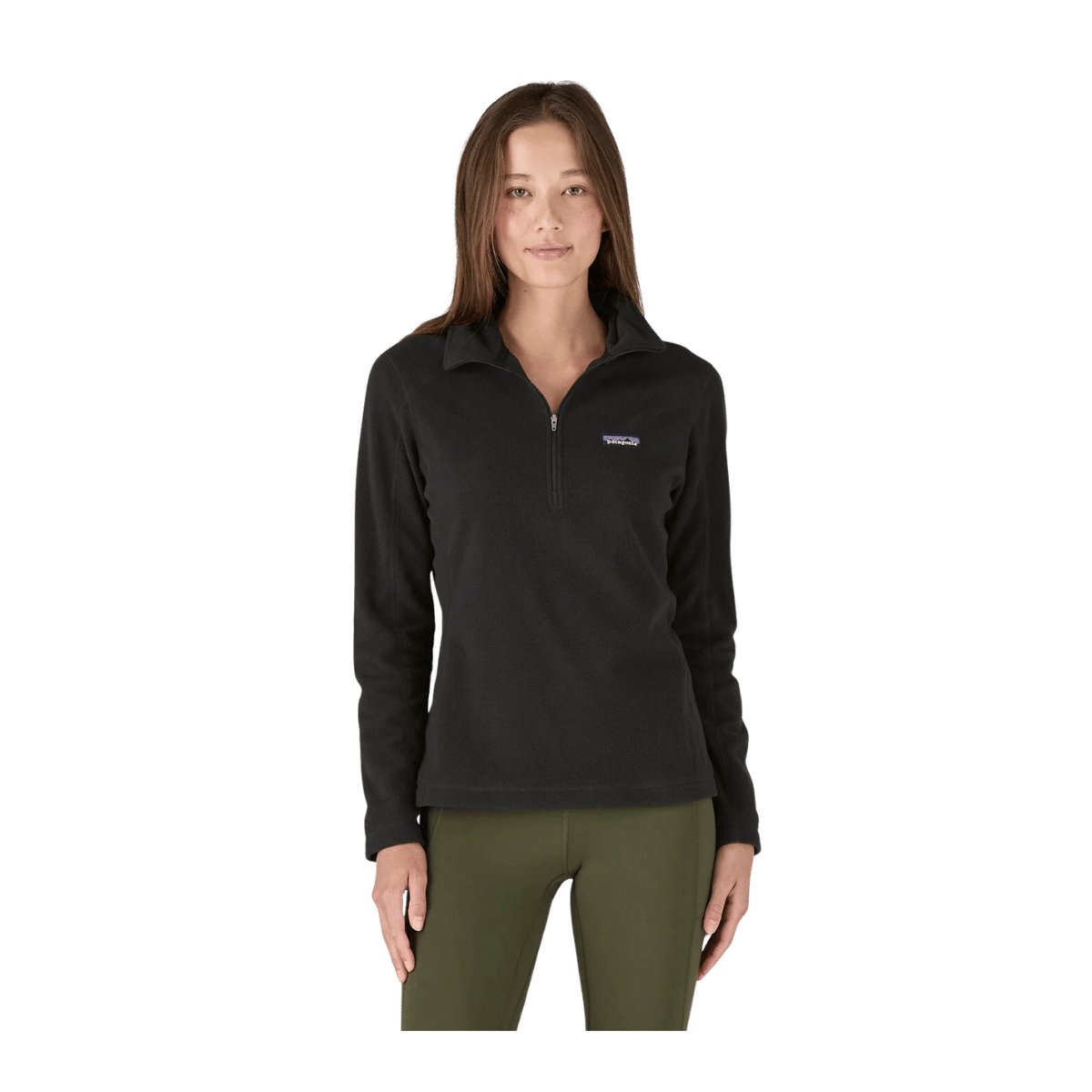 PATAGONIA WOMEN'S MICRO-D 1/4 ZIP FLEECE - BLACK - FRONT VIEW