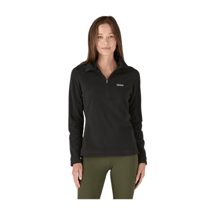 PATAGONIA WOMEN'S MICRO-D 1/4 ZIP FLEECE - BLACK - FRONT VIEW