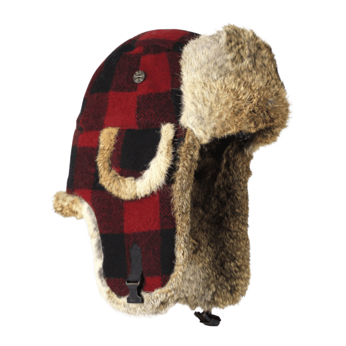 MAD BOMBER HAT - WOOL MAROON PLAID WITH BROWN RABBIT FUR_MAIN IMAGE
