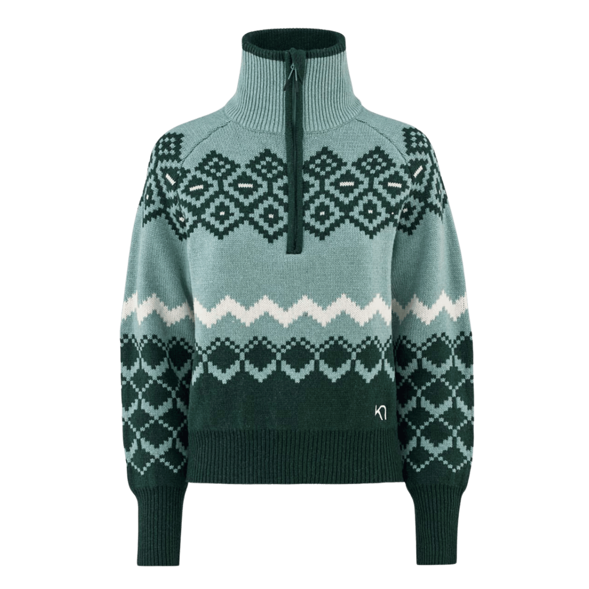 KARI TRAA WOMEN'S AGNES KNIT HALF ZIP PULLOVER - SAGE_FRONT ANGLE