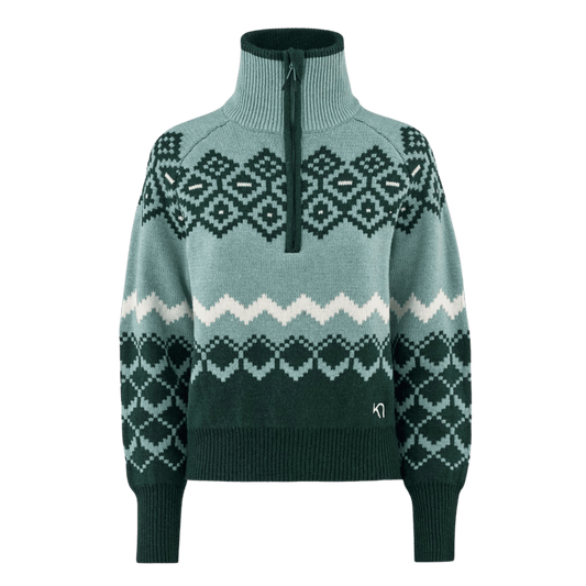 KARI TRAA WOMEN'S AGNES KNIT HALF ZIP PULLOVER - SAGE_FRONT ANGLE
