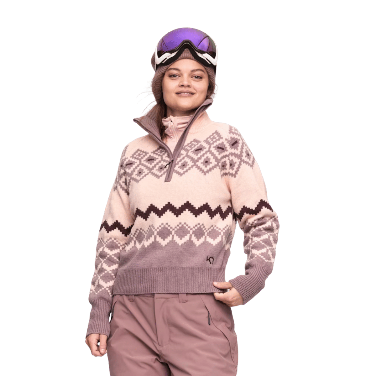 KARI TRAA AGNES KNIT HALF ZIP PULLOVER - TAUPE_FRONT ANGLE MODEL