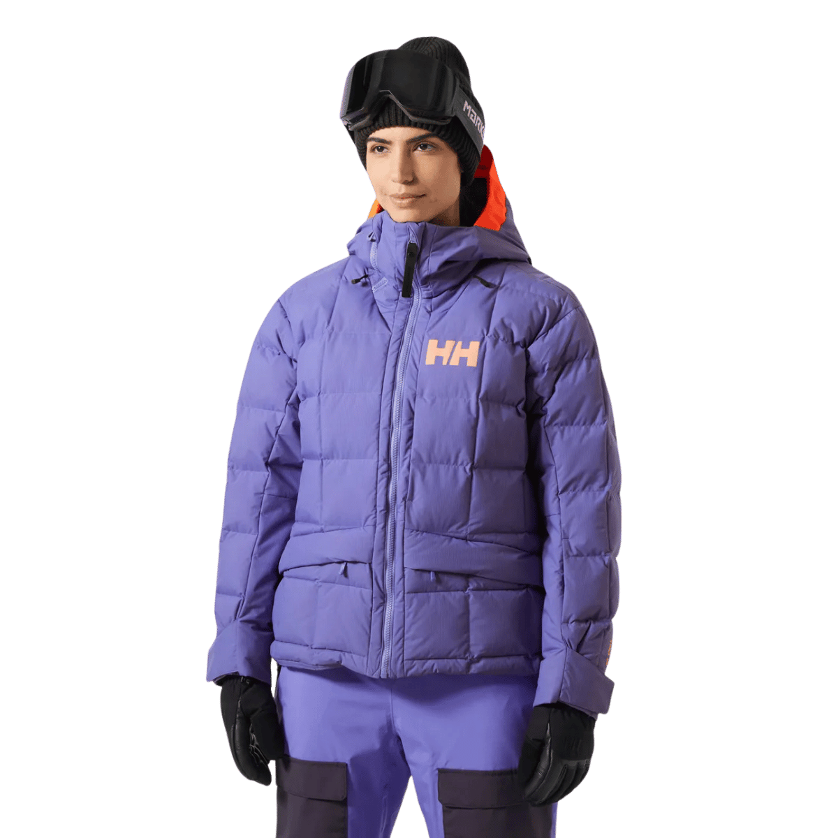 HELLY HANSEN EMIKO RIDABLE PUFFY JACKET WOMENS - ULTRA VIOLET_FRONT ANGLE MODEL