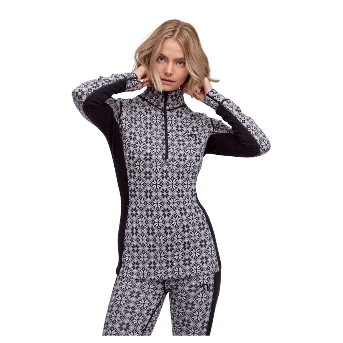 KARI TRAA ROSE WOOL HALF ZIP LAYERTOP WOMENS - BLACK_FRONT ANGLE MODEL