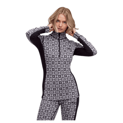 KARI TRAA ROSE WOOL HALF ZIP LAYERTOP WOMENS - BLACK_FRONT ANGLE MODEL