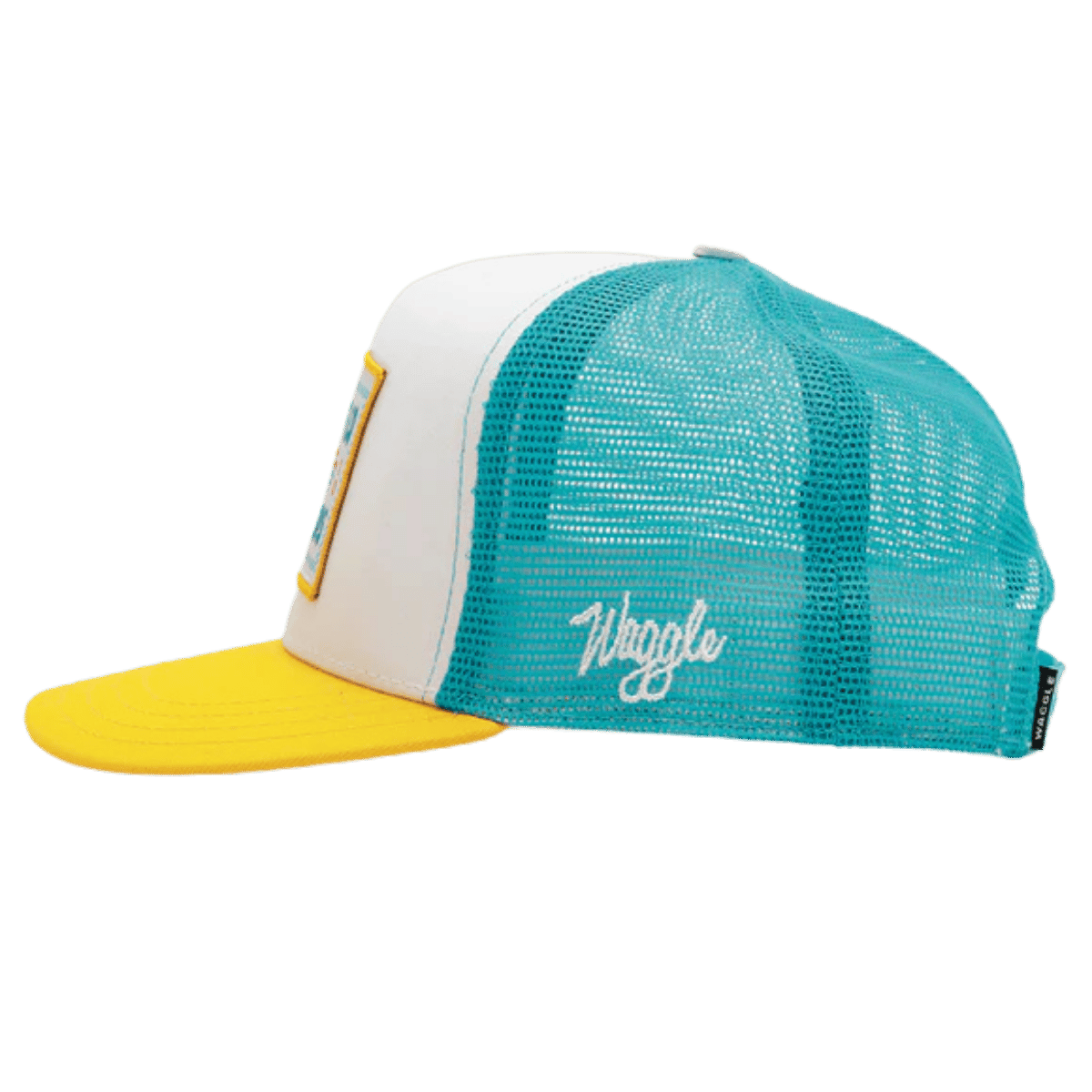WAGGLE GOLF BIRDIE'S SURF CO TRUCKER HAT WHITE SIDE VIEW