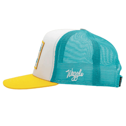WAGGLE GOLF BIRDIE'S SURF CO TRUCKER HAT WHITE SIDE VIEW