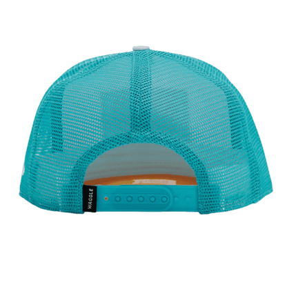 WAGGLE GOLF BIRDIE'S SURF CO TRUCKER HAT WHITE BACK VIEW