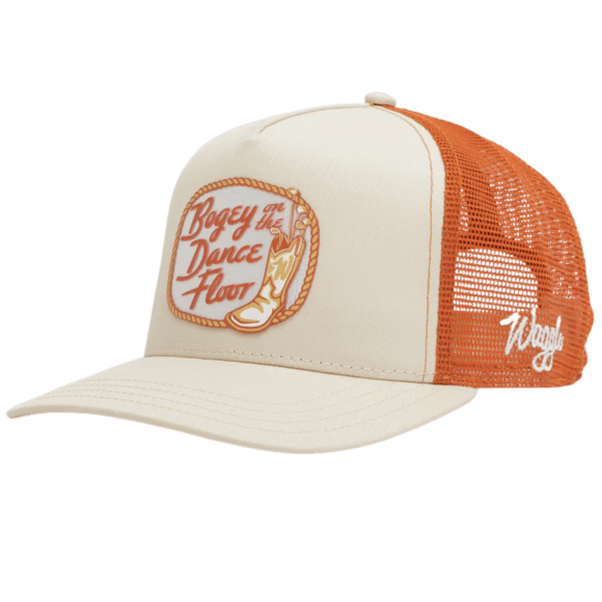 WAGGLE GOLF BOGEY ON THE DANCE FLOOR HAT TAN FRONT SIDE VIEW