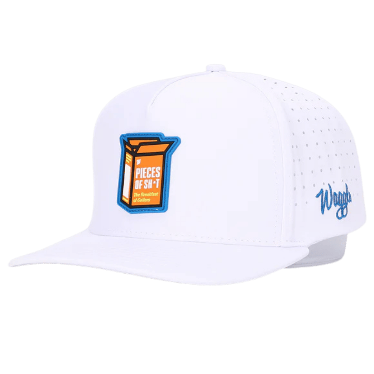 WAGGLE GOLF BREAKFAST OF GOLFERS HAT WHITE FRONT SIDE VIEW