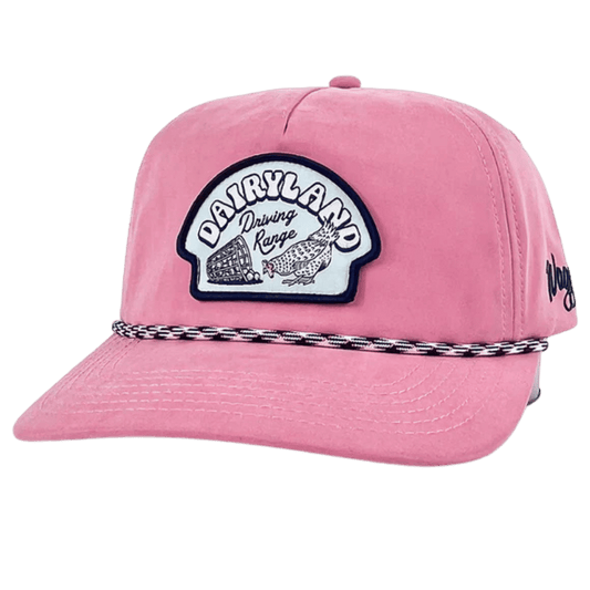 WAGGLE GOLF DAIRYLAND DRIVING RANGE ROPE HAT PINK FRONT SIDE VIEW