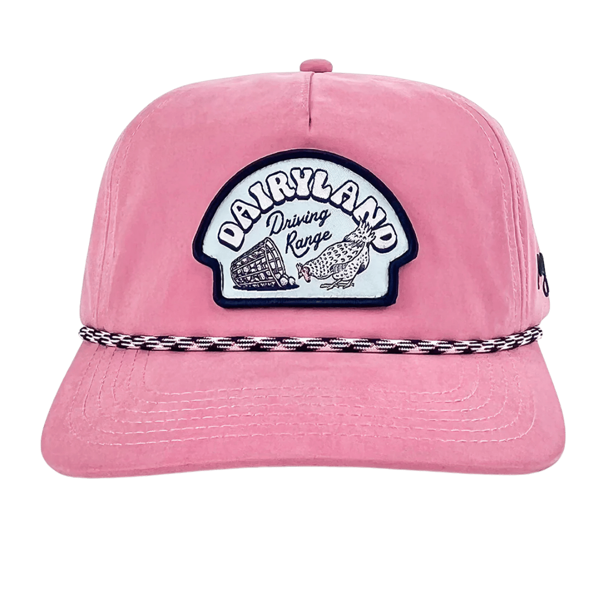 WAGGLE GOLF DAIRYLAND DRIVING RANGE ROPE HAT PINK FRONT VIEW