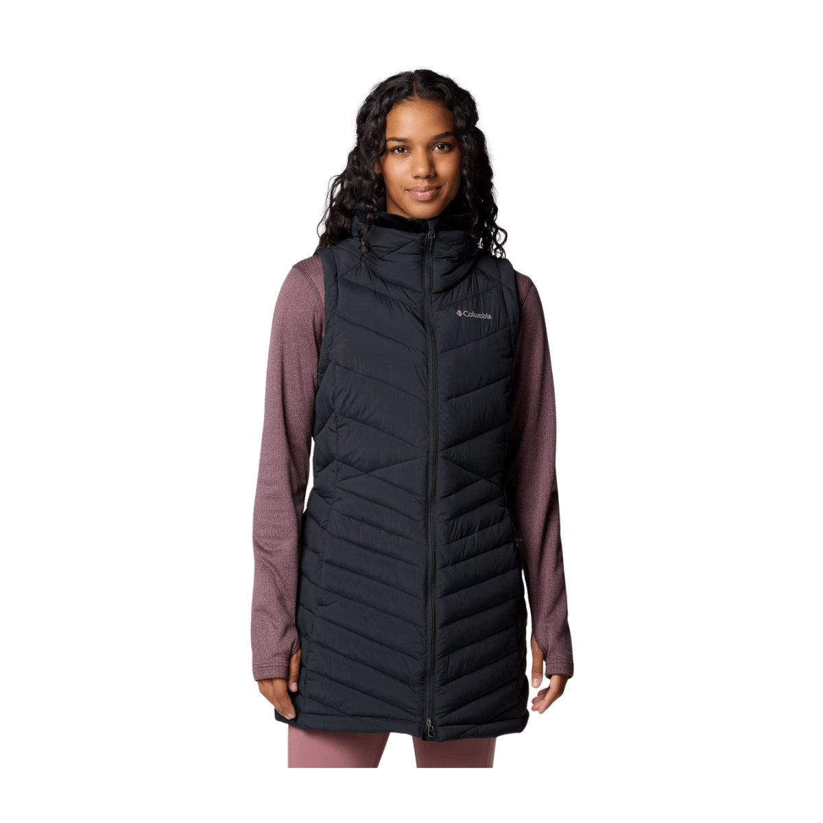 COLUMBIA WOMEN'S JOY PEAK II LONG VEST - BLACK - FRONT
