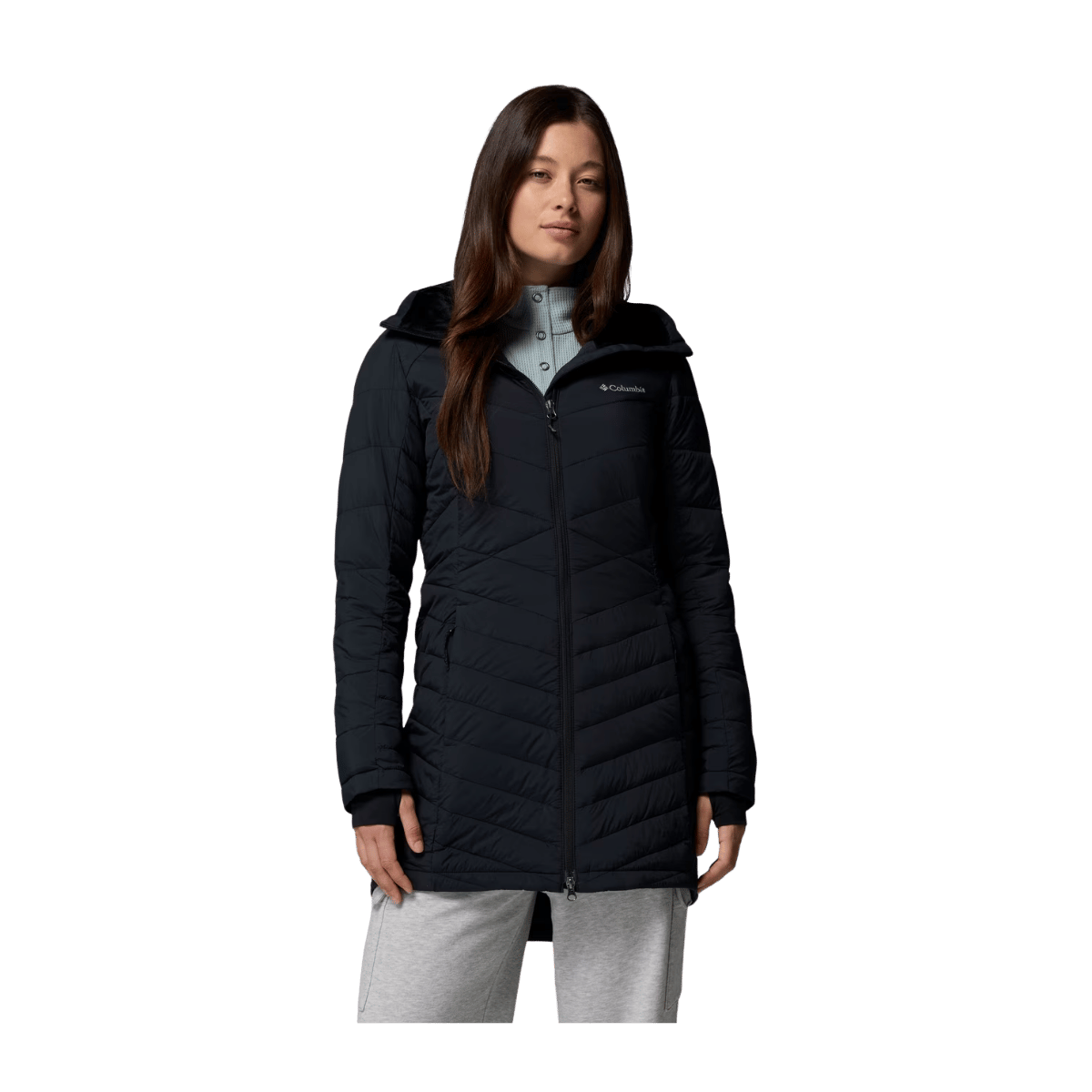 COLUMBIA WOMEN'S JOY PEAK II MID HOODED JACKET - BLACK - FRONT