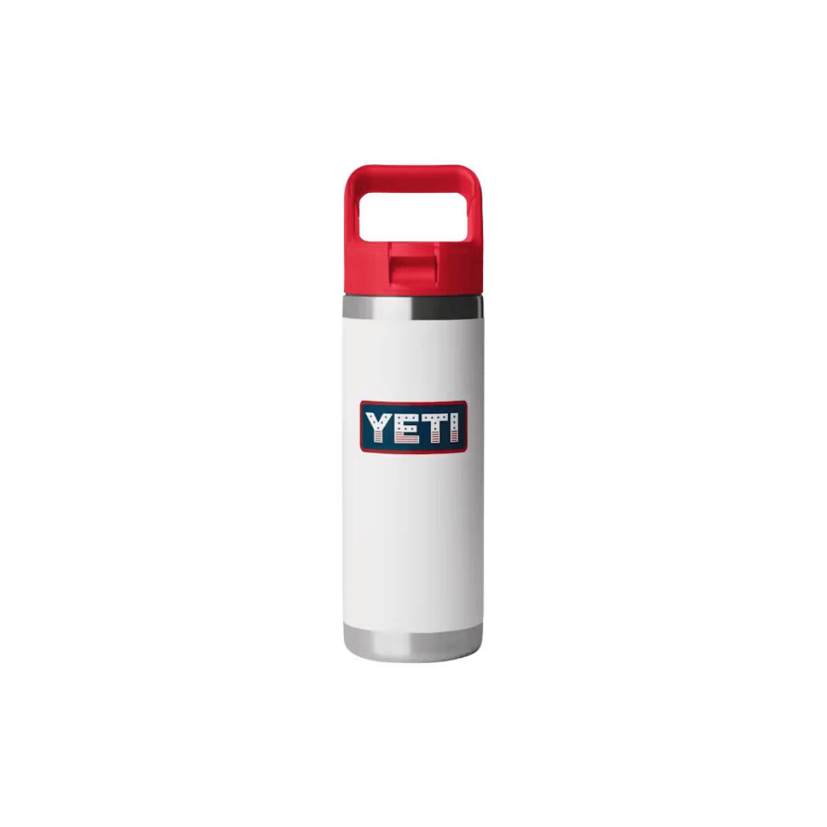 YETI RAMBLER 18OZ BOTTLE WITH COLOR CAP STRAW WHITE RESCUE RED BADGE
