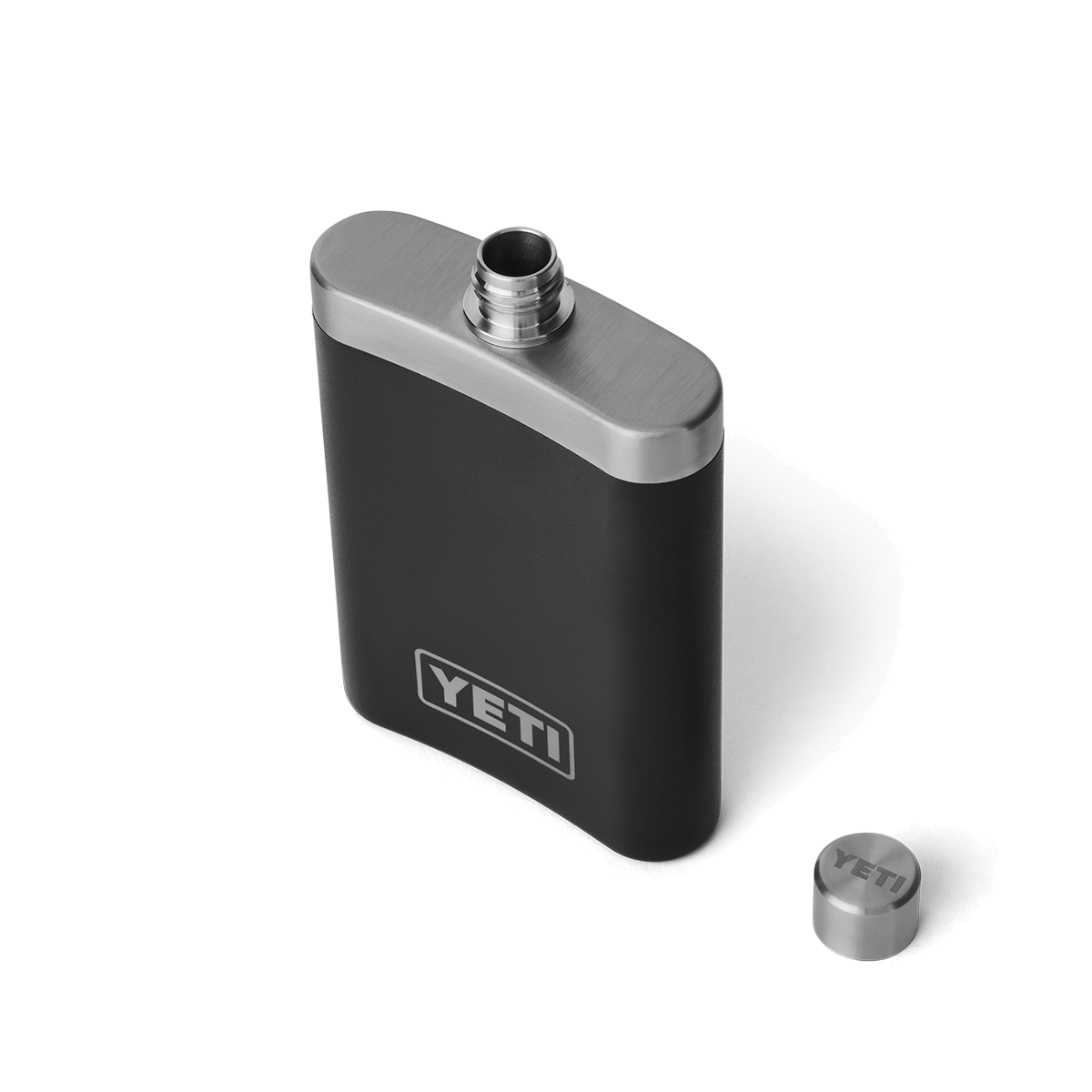 Black and silver YETI hip flask