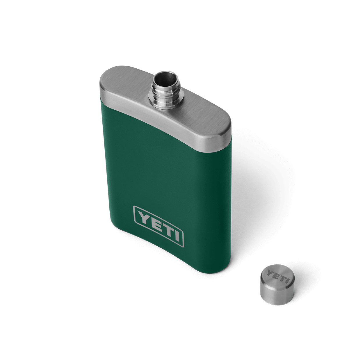 Green YETI branded flask with silver cap