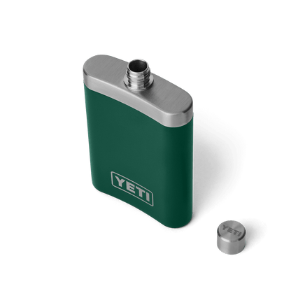 Green YETI branded flask with silver cap