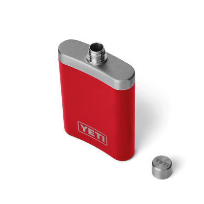 Red YETI hip flask with silver cap