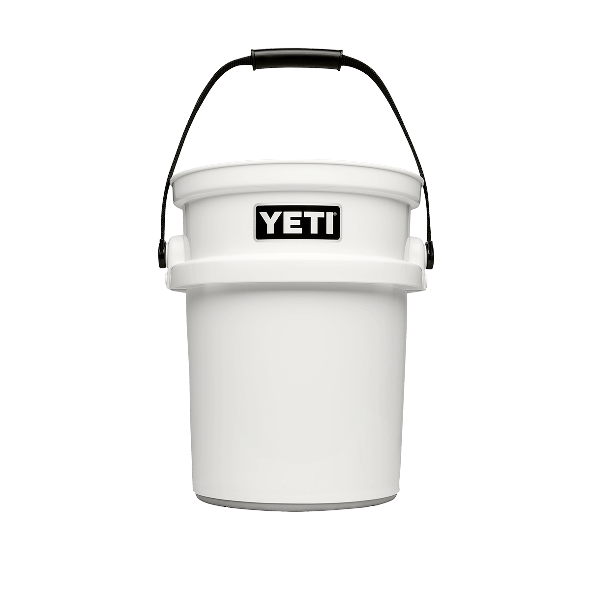 White YETI bucket with a black handle.