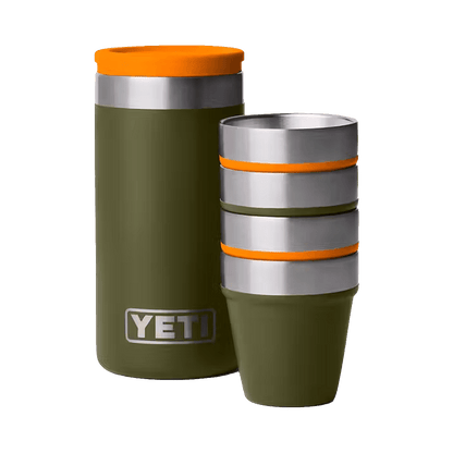 YETI SHOT GLASSES AND CASE - OLIVE KING CRAB ORANGE