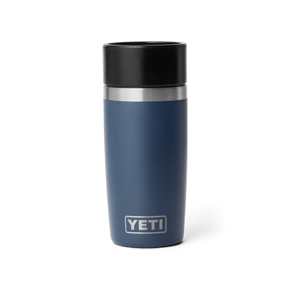 Navy YETI insulated 12 oz mug with black lid
