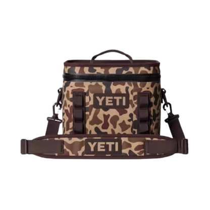 YETI PREMIUM HOPPER FLIP 8 - WETLANDS CAMO - FRONT VIEW (WITH STRAP)