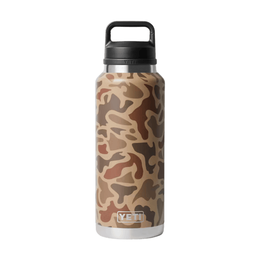 YETI 46 OZ PREMIUM RAMBLER BOTTLE CHUG - WETLANDS CAMO - FRONT VIEW