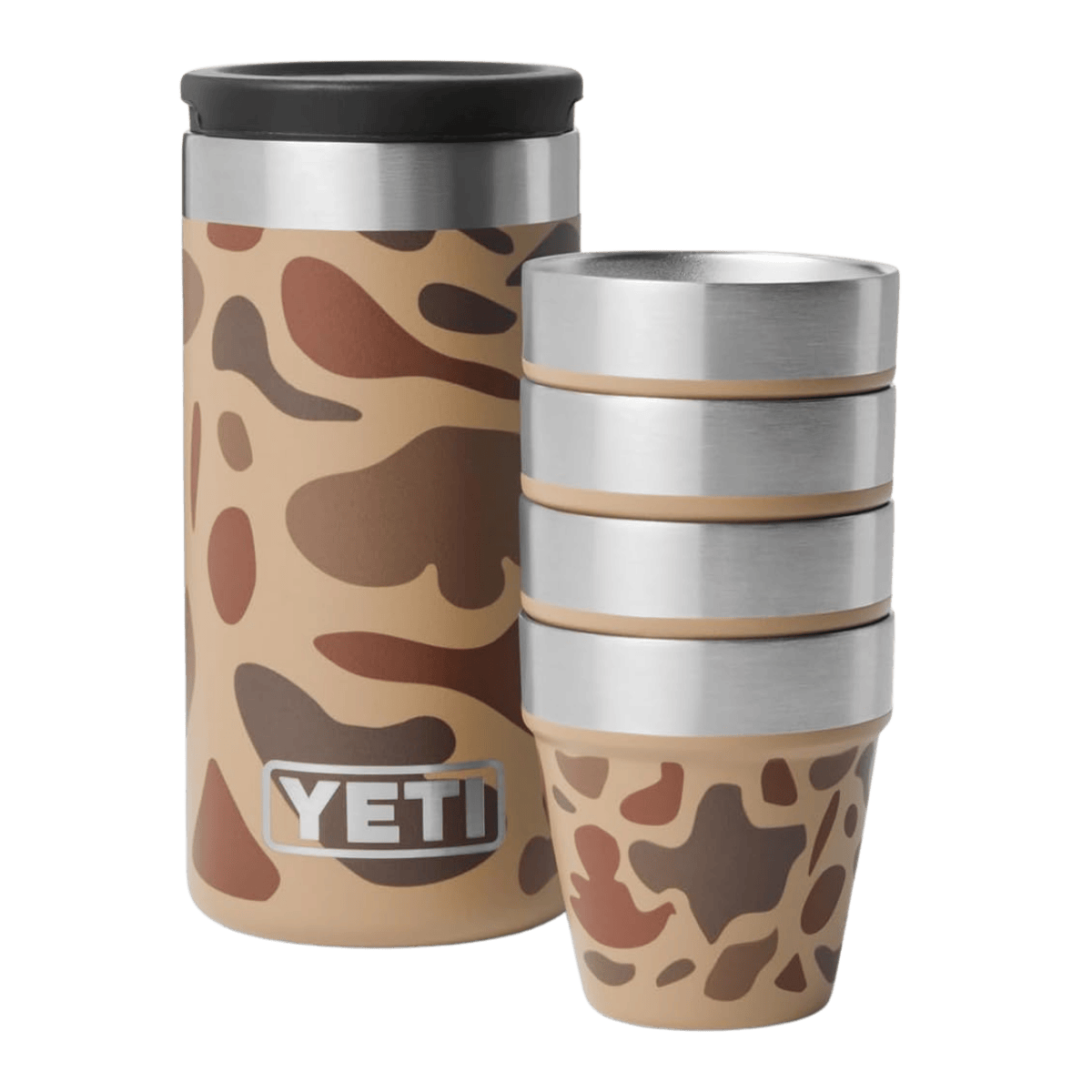 YETI PREMIUM SHOT GLASSES & CASE - WETLANDS CAMO - SHOTGLASS/CASE VIEW