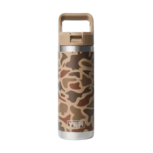YETI 18 OZ PREMIUM TUMBLER STRAW BOTTLE - WETLANDS CAMO - FRONT VIEW