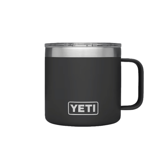 YETI RAMBLER 14 OZ MUG WITH LID - BLACK - FRONT VIEW