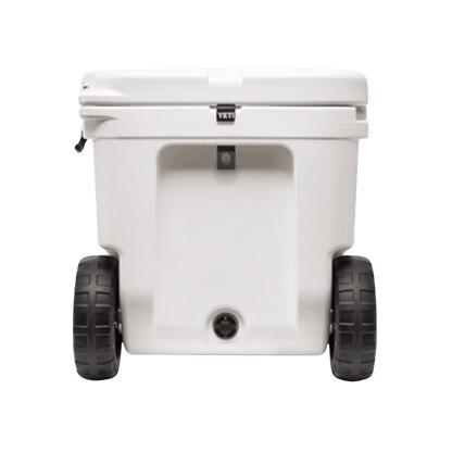 YETI TUNDRA 50 QUART HAUL ROLLER COOLER - WHITE -CLOSE-UP VIEW