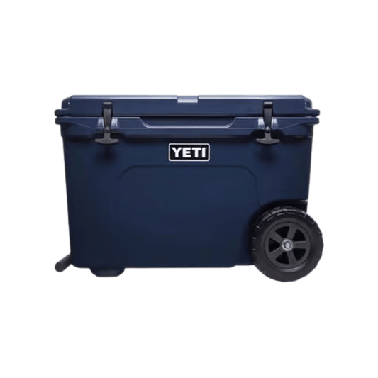 YETI TUNDRA 50 WHEELED COOLER - NAVY - FRONT VIEW
