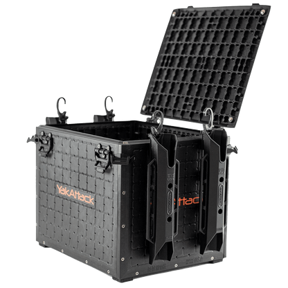 BLACKPAK PRO KAYAK FISHING CRATE - 13" x 16" lid open and rod holders attached
