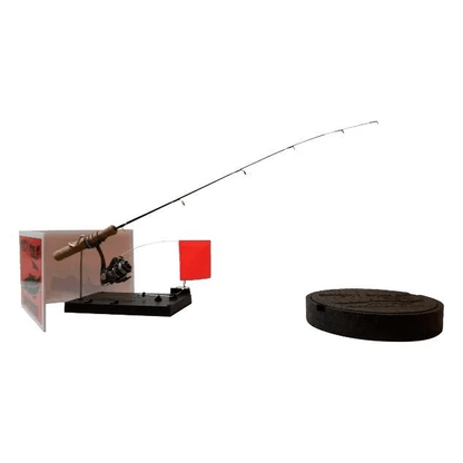 Finicky fooler hole cover and rim set up with a ice fishing pole