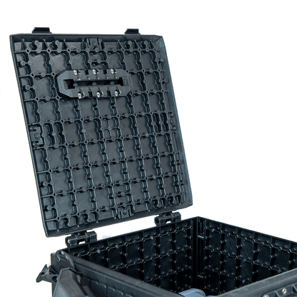 GRIDLOC MIGHTYMOUNT XL 6" attached to the bottom of a box lid