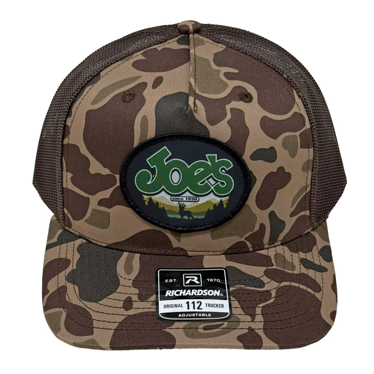 JOE'S SPORTING GOODS TRUCKER LOGO CAP - BARK DUCK CAMO/BROWN