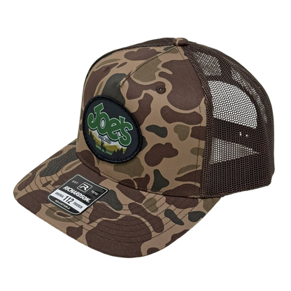 JOE'S SPORTING GOODS TRUCKER LOGO CAP - BARK DUCK CAMO/BROWN