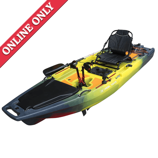 ReelYaks Rocket 9.8ft Fin Drive Modular Fishing Kayak showing that it's sold online only